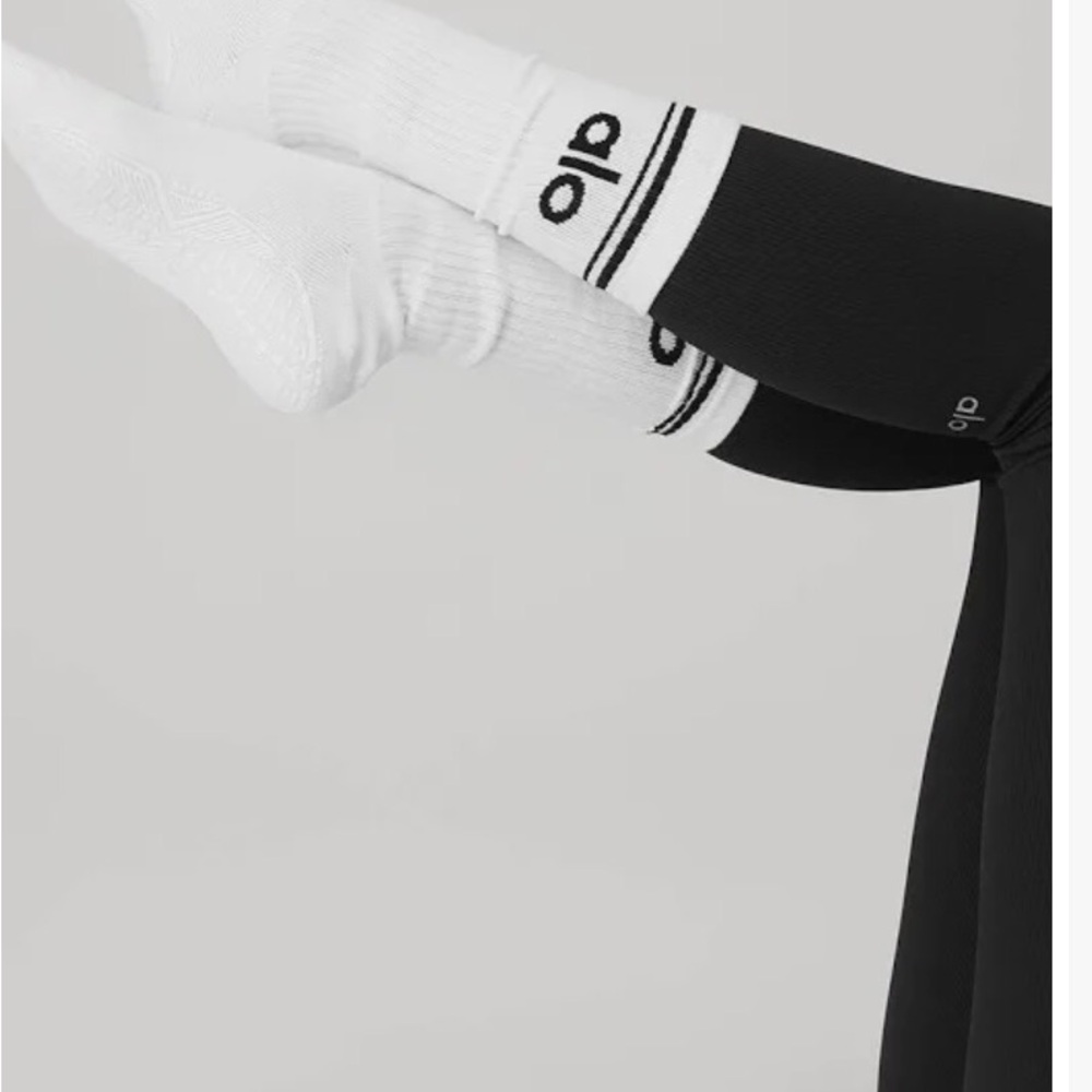 ALO Yoga Unisex Athletic Socks White and Black Minimalist Design